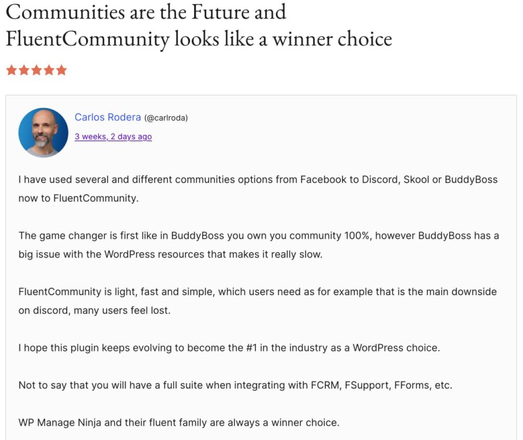 review, Carlos Rodera, FluentCommunity