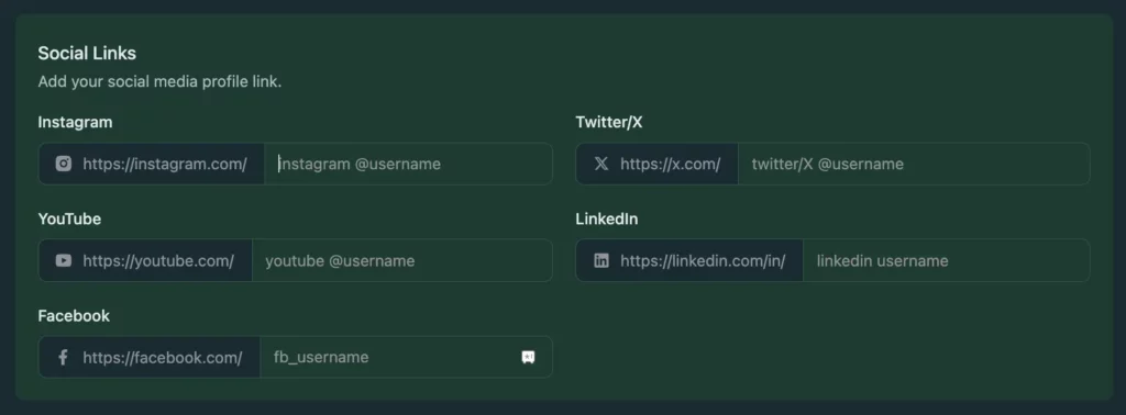 Social Links on user profile