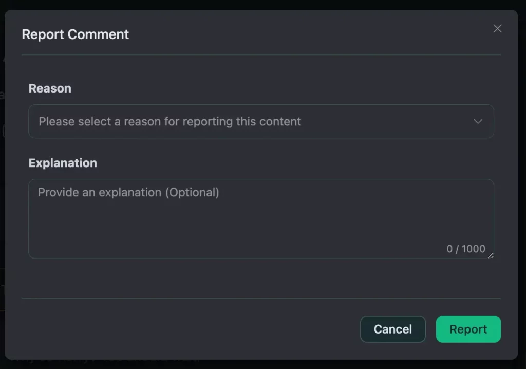 Report comment features of fluentcommunity