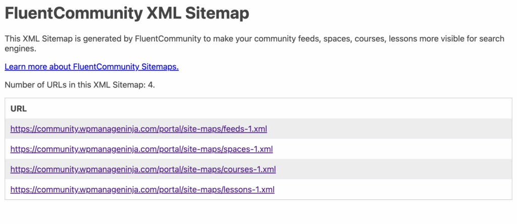 sitemap configuration, FluentCommunity