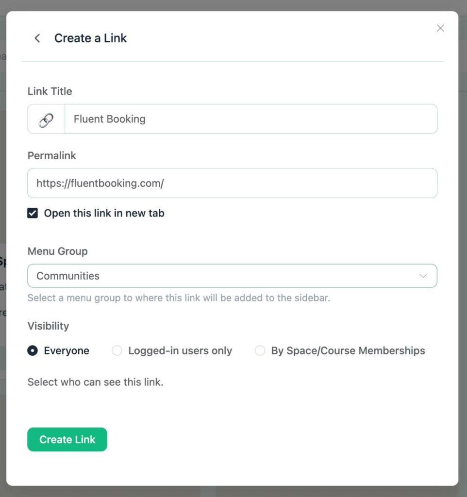 Create Link, customization, FluentCommunity