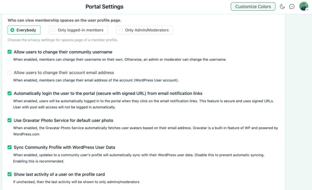 Data Sync Settings, portal settings, fluentCommunity