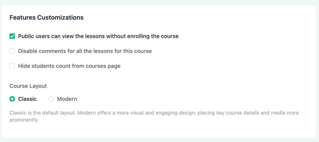 Course layout, FluentCommunity