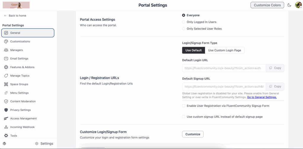 automate teams membership, fluentcommunity, portal settings