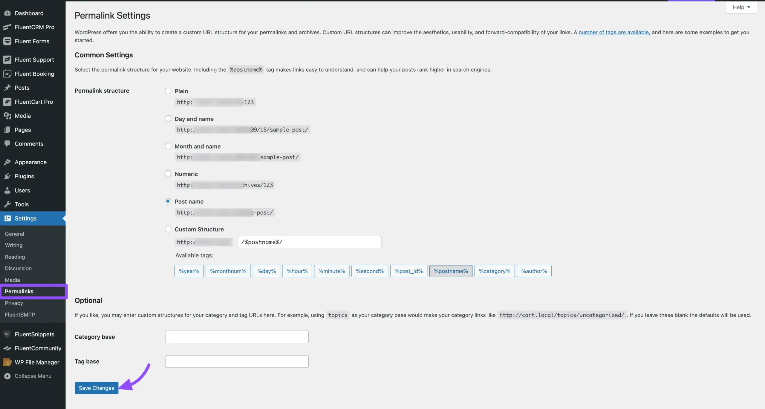 Permalink Settings Page