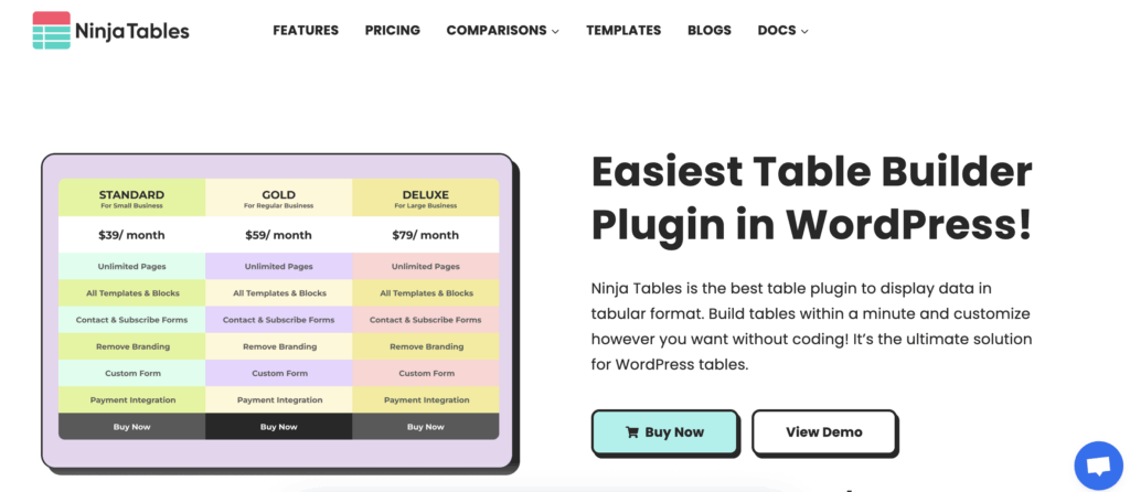 Ninja Tables, WordPress table plugin