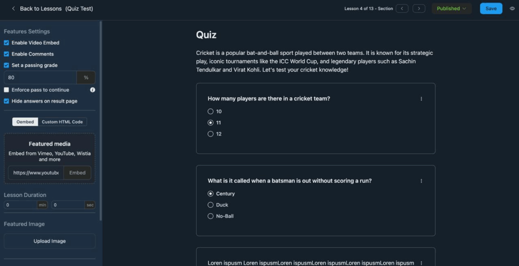Thumbnail feature to quiz module, fluentcommunity