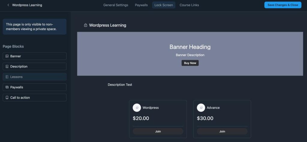 Lessons, lock screen, fluentcommunity paywall