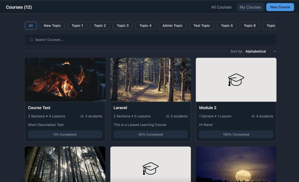 spaces and courses count in listing