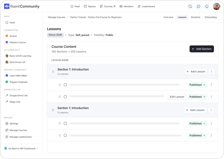 fluentcommunity lesson feature