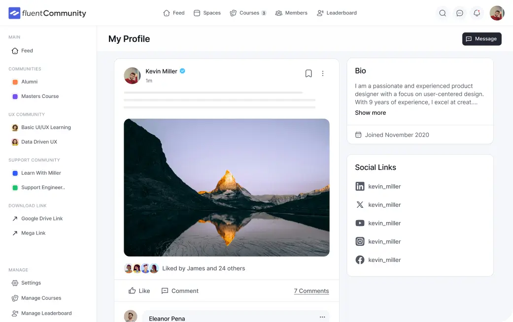 FluentCommunity profile Post