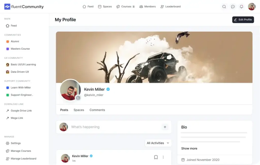 FluentCommunity Profile Feature Post