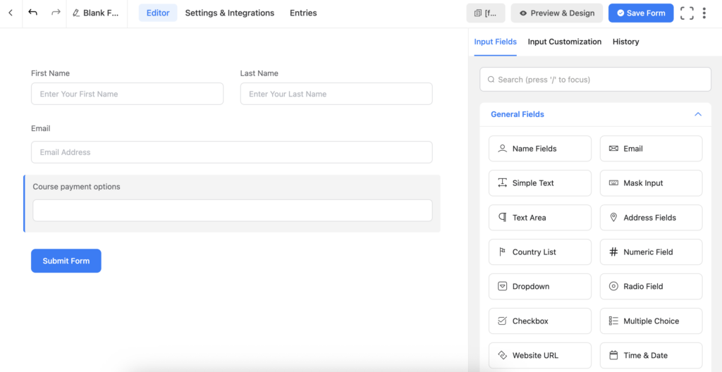 Fluent Forms, form editor, payment form.