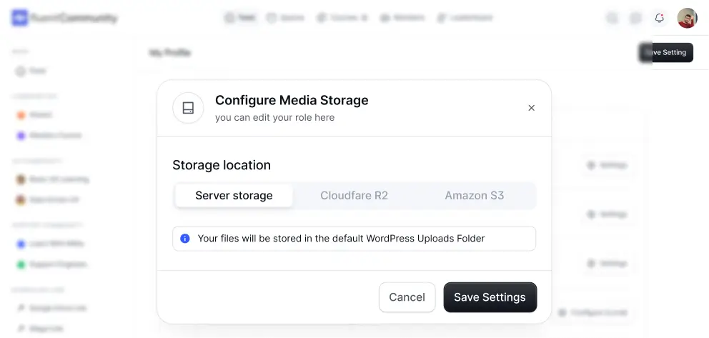 media storage of fluentcommunity