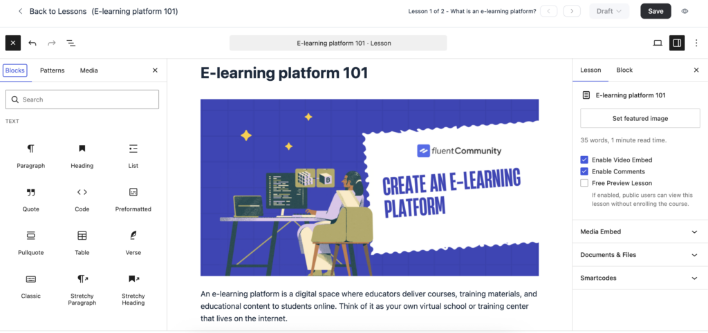 Redesigned lesson editor, FluentCommunity