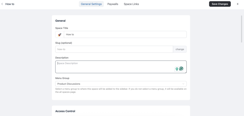 Space creation, fluentcommunity