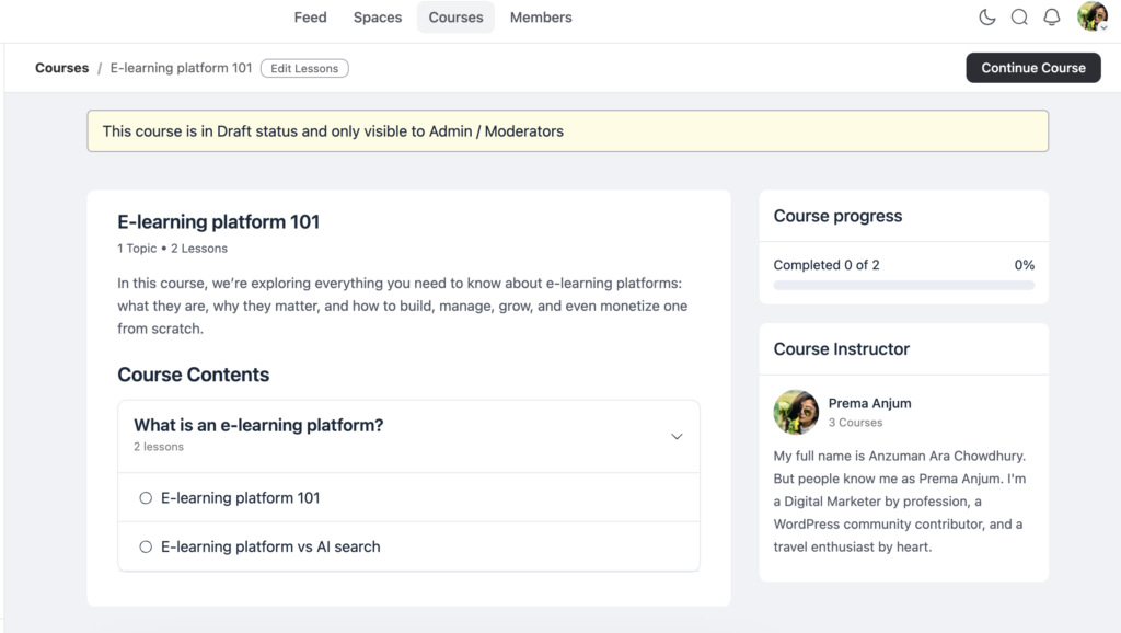 course creation, fluentcommunity