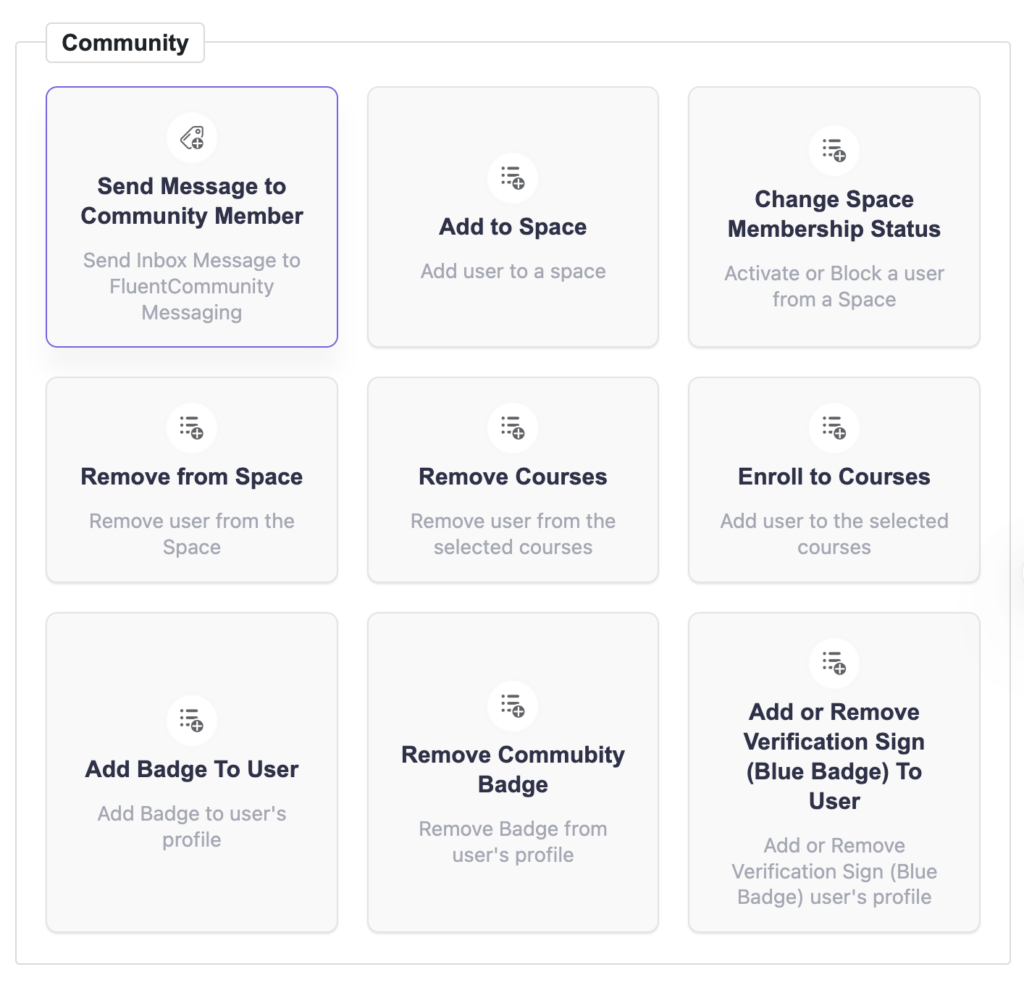 send message action trigger in fluentcrm, fluentcommunity