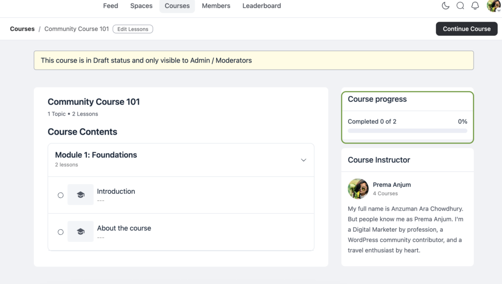 WordPress, community course