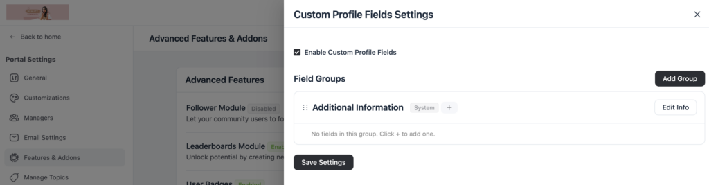 custom profile fields, fluentcommunity
