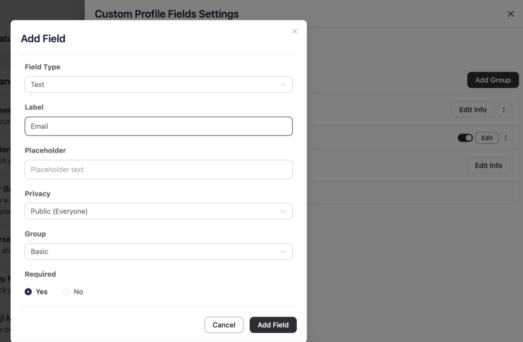 custom profile field, edit option