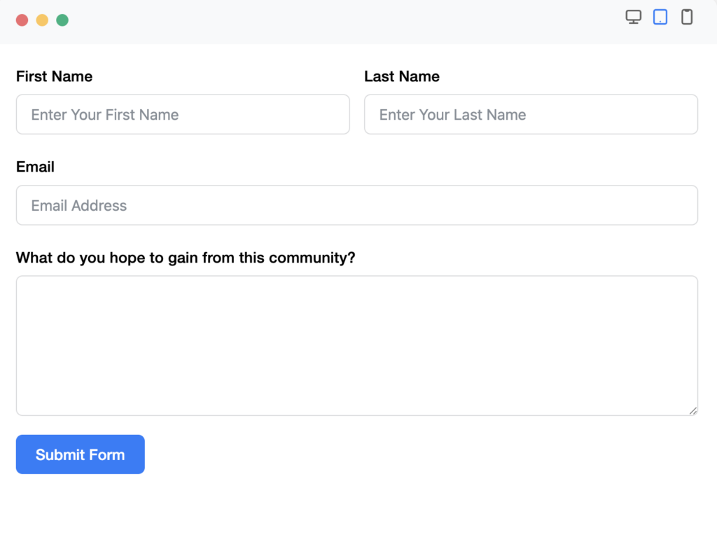 community, onboarding, form