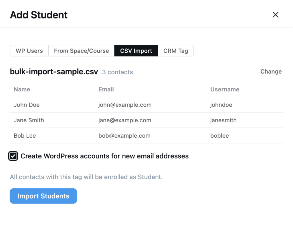 Bulk Add Members and Students with CSV