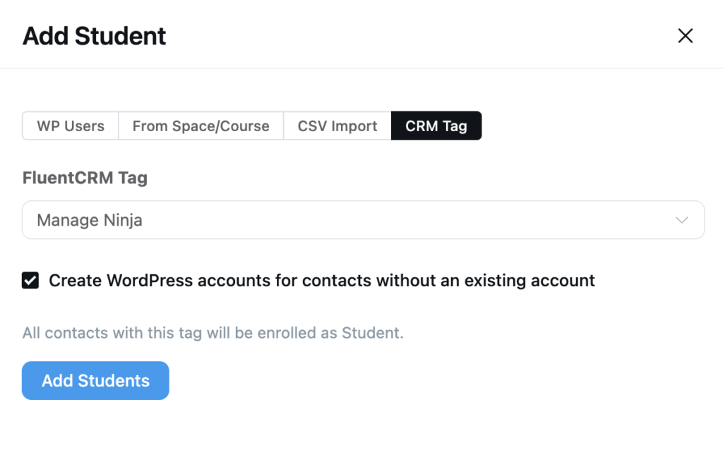 Bulk Add Members and Students from CRM Tag