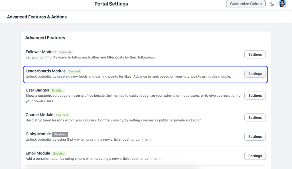 Leaderboards Module settings, wordpress