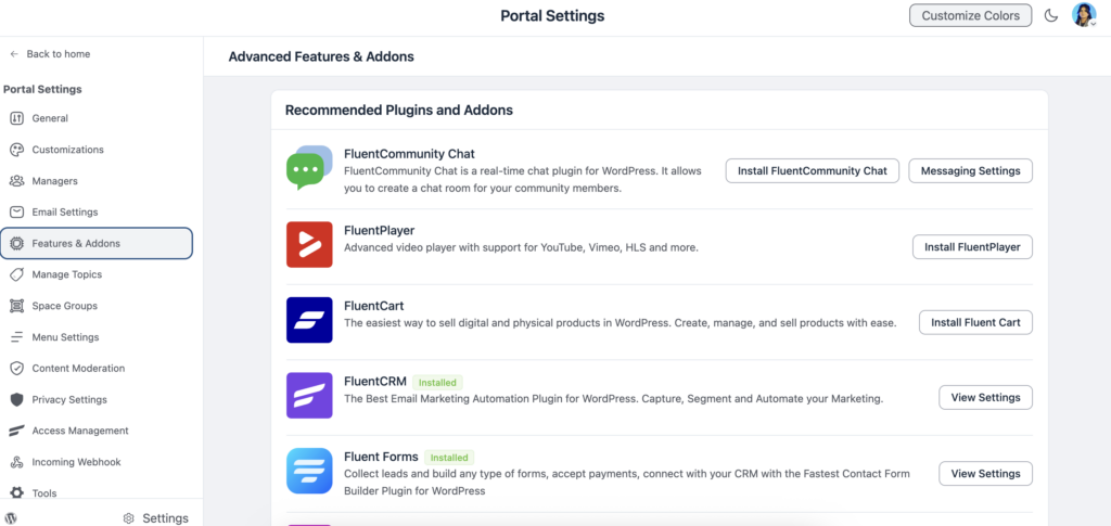fluentcommunity chat, wordpress