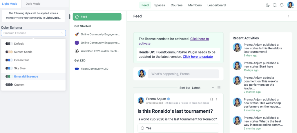 Light mode, color customization, fluentcommunity