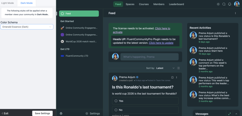 dark mode, color customization, fluentcommunity