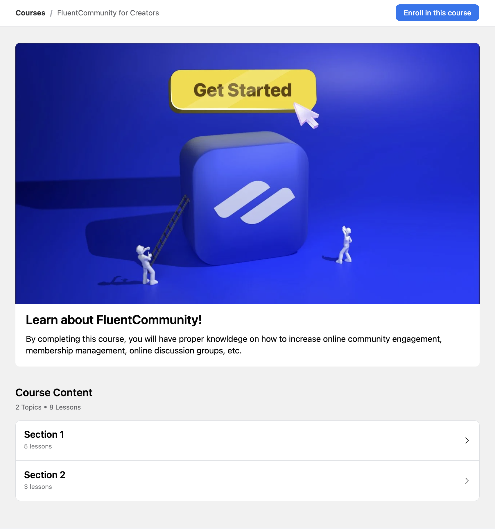 Welcome Banner not-enrolled screenshot: Course Welcome Banner displayed to a not-enrolled visitor with image and Enroll CTA