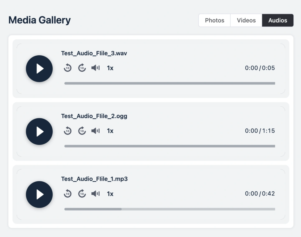 Media gallery, WordPress audio