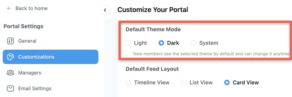 Default Theme Mode Customization Option