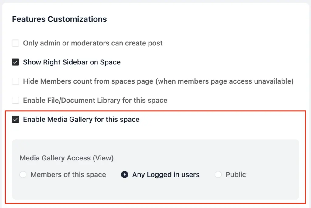 Media Gallery Configuration in Space Settings