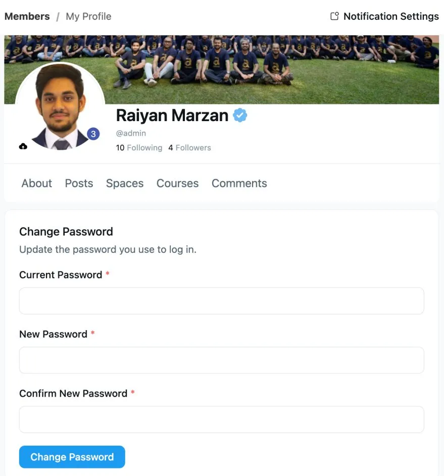 Profile Password Change Option