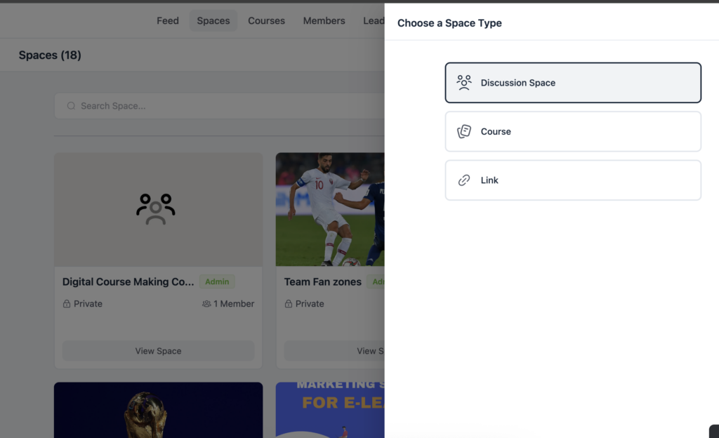 Choose a space type, create space