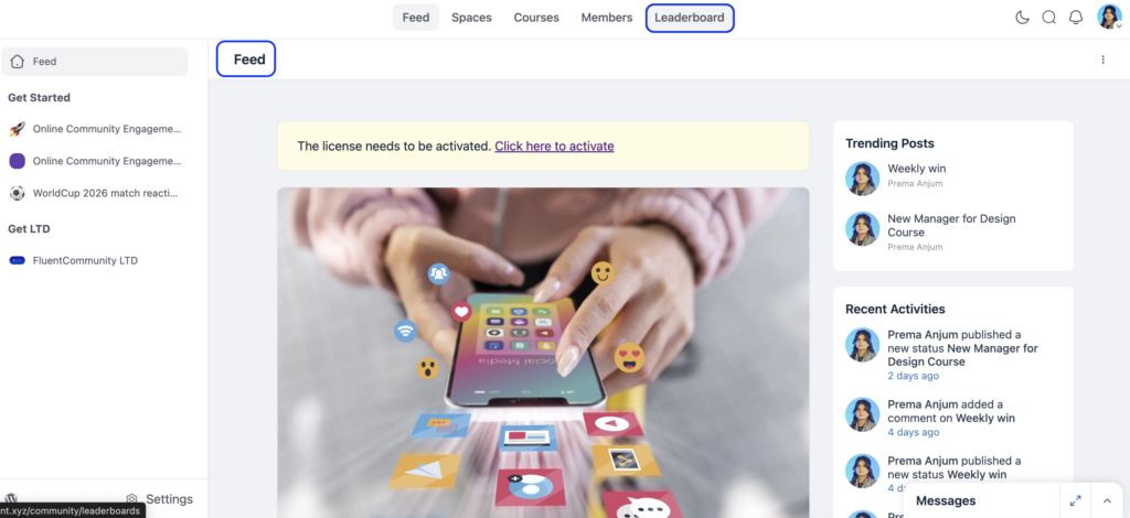 activity feed, chat