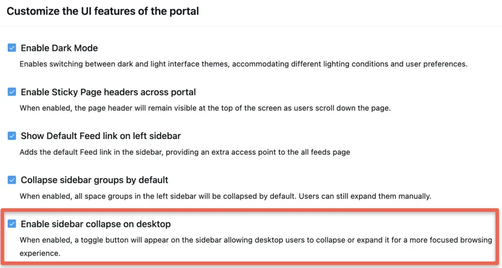 Community Portal Sidebar Collapse Settings