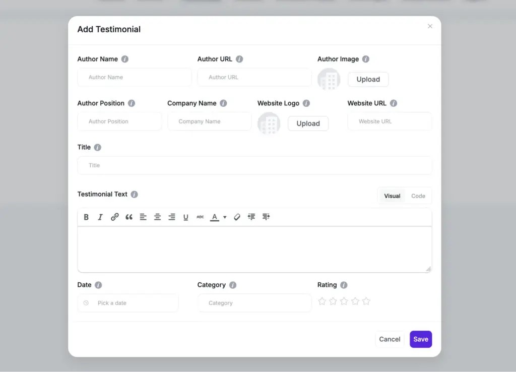 testimonial collection form of wp social ninja