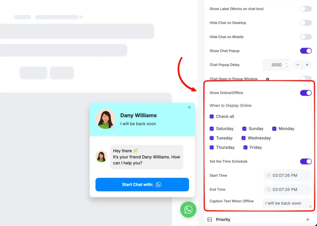 business hours selection for chat widgets by wp social ninja