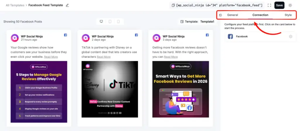 editor tabs for template customization with wp social ninja