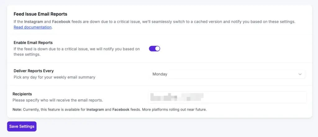 feed issue email reporting by wp social ninja