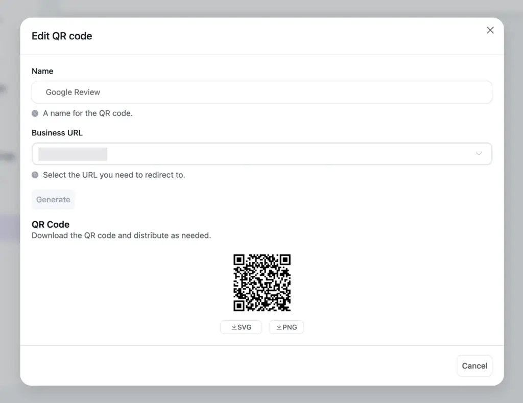 qr code for collecting reviews created with wp social ninja