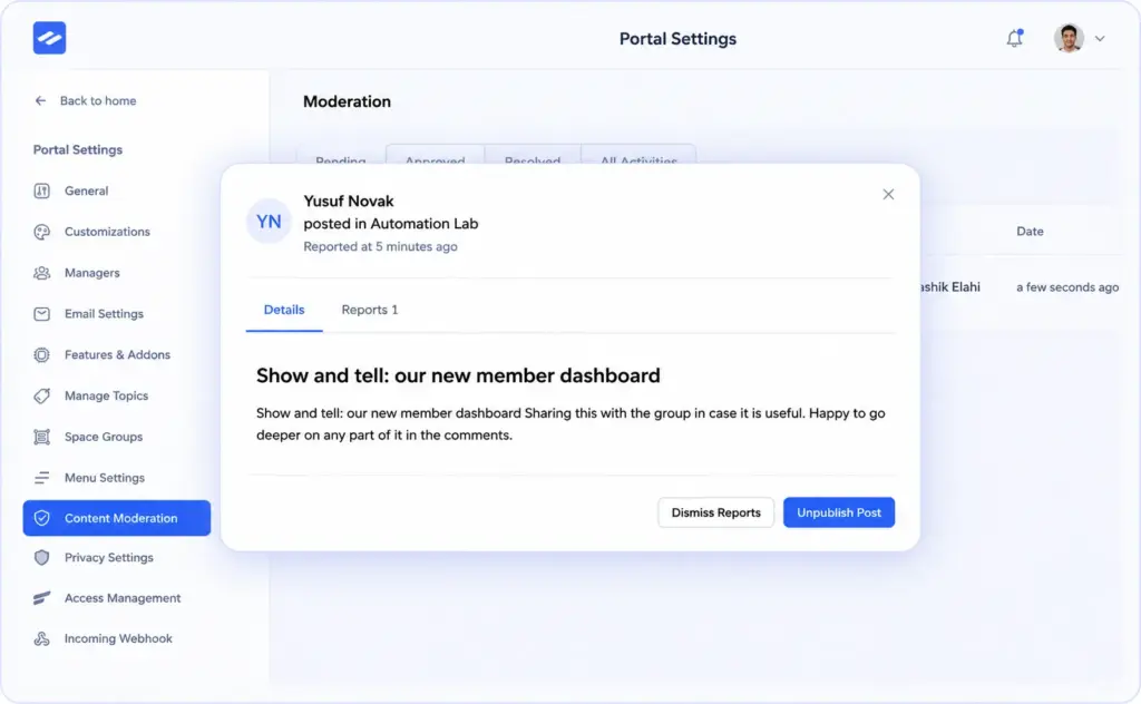 fluentcommunity content moderation
