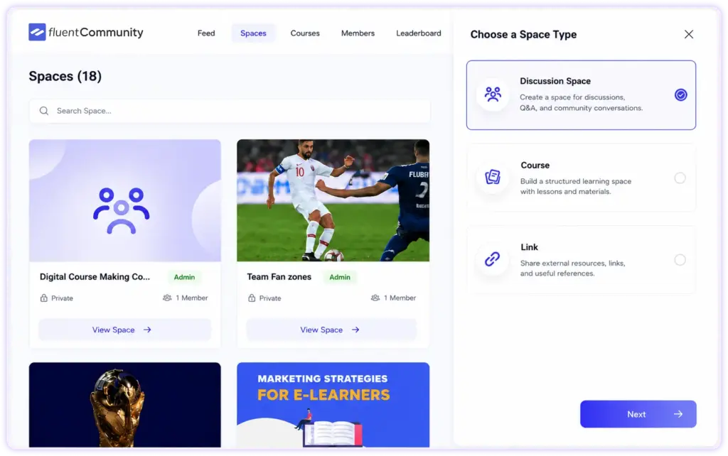 Create spaces with fluentcommunity