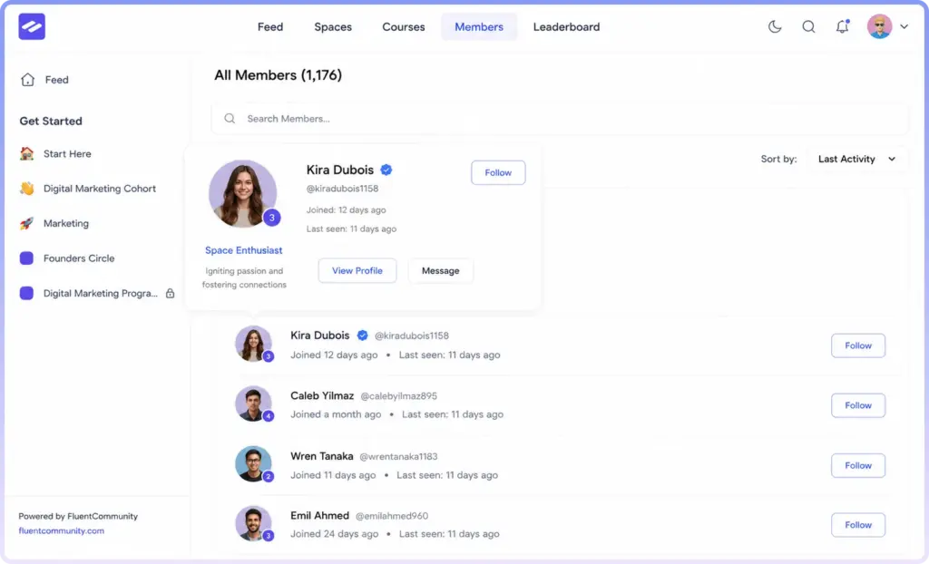 FluentCommunity follow feature