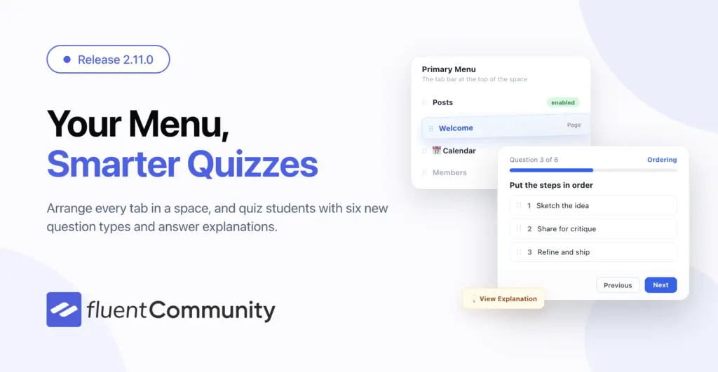 FluentCommunity 2.11.0: Introducing Custom Space Menus and a Big Step Forward for Courses
