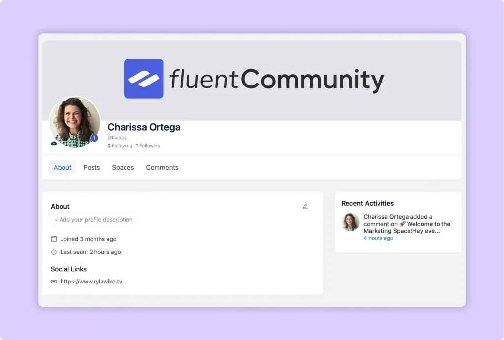 FluentCommunity user profile
